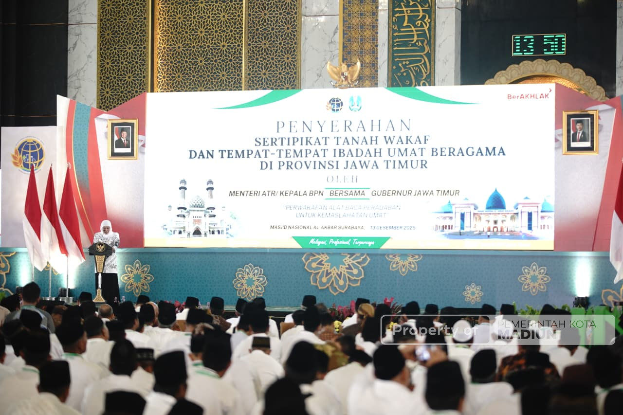 Pemkot Madiun Hadiri Penyerahan Sertipikat Tanah Wakaf dan Tempat Ibadah Se-Jawa Timur