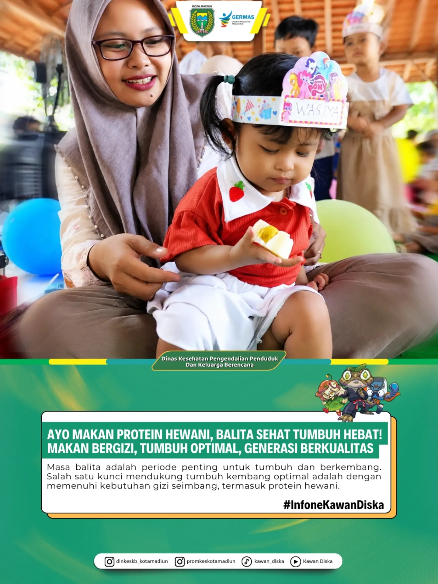 Salam Sehat Kawan Diska______________ 🥚🐟🥩 GERAKAN MAKAN BERSAMA PROTEIN HEWANI Untuk Balita Sehat dan Hebat! 💪✨ Madi...