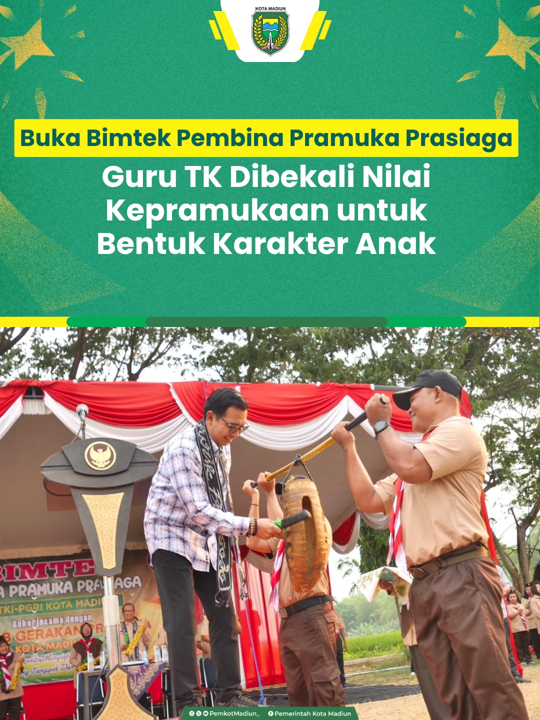 Plt Wali Kota Madiun F. Bagus Panuntun membuka Bimbingan Teknis (Bimtek) Pembina Pramuka Prasiaga yang diikuti 200 guru ...