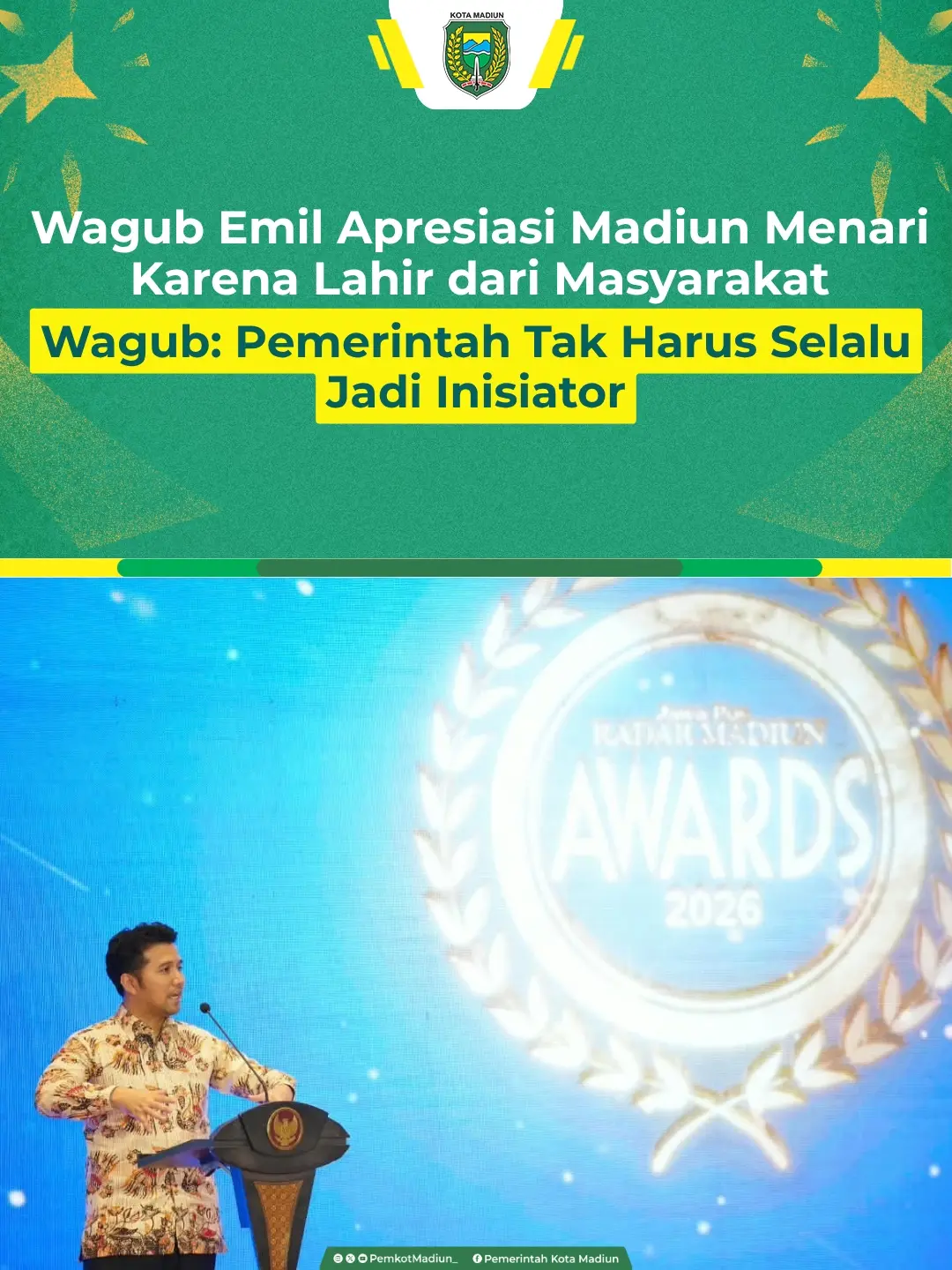 Gelaran Jawa Pos Radar Madiun Awards 2026 memberikan kesan tersendiri bagi Pemerintah Kota Madiun. Bagaimana tidak, Kota...