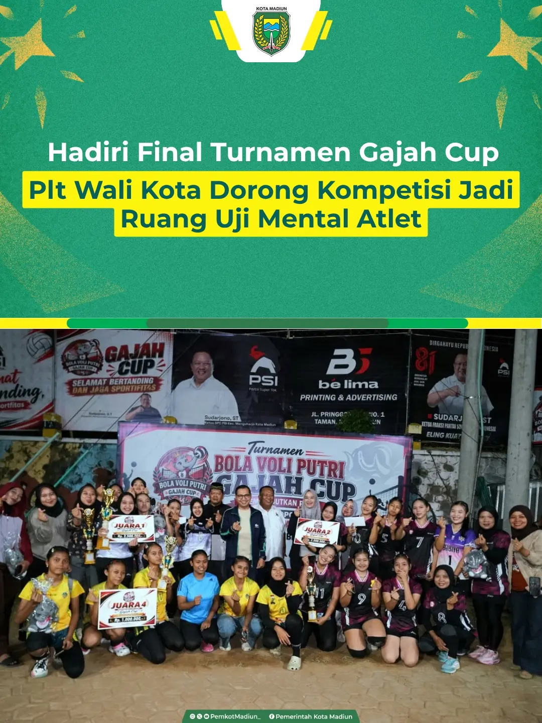 Final Turnamen Voli Putri Gajah Cup di Kelurahan Winongo, Jumat (25/9) malam, berlangsung sengit dan ramai disaksikan ma...