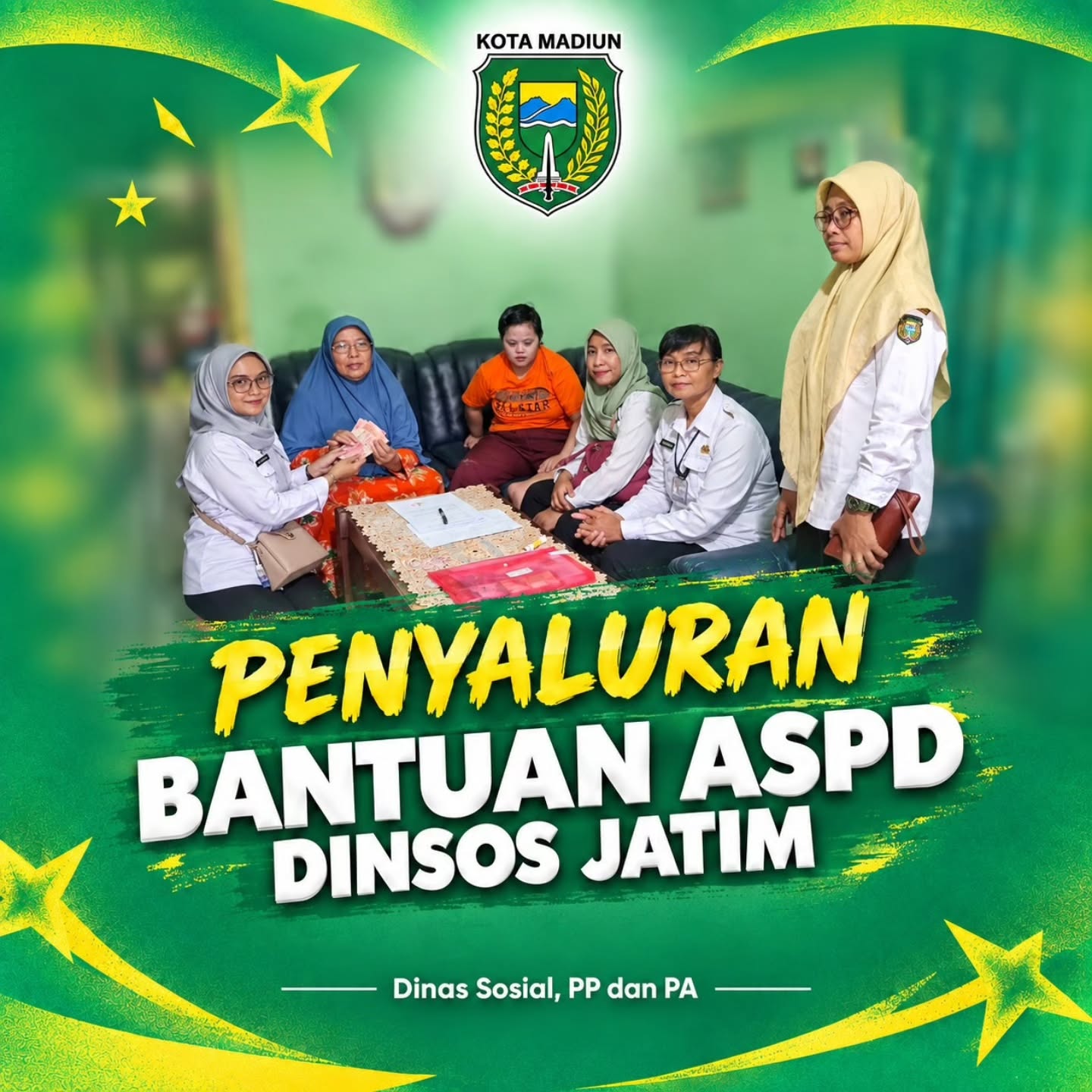 Kota Madiun - Dinas Sosial Provinsi Jawa Timur melaksanakan penyaluran bantuan ASPD kepada Penerima Manfaat (PM) di Kota...