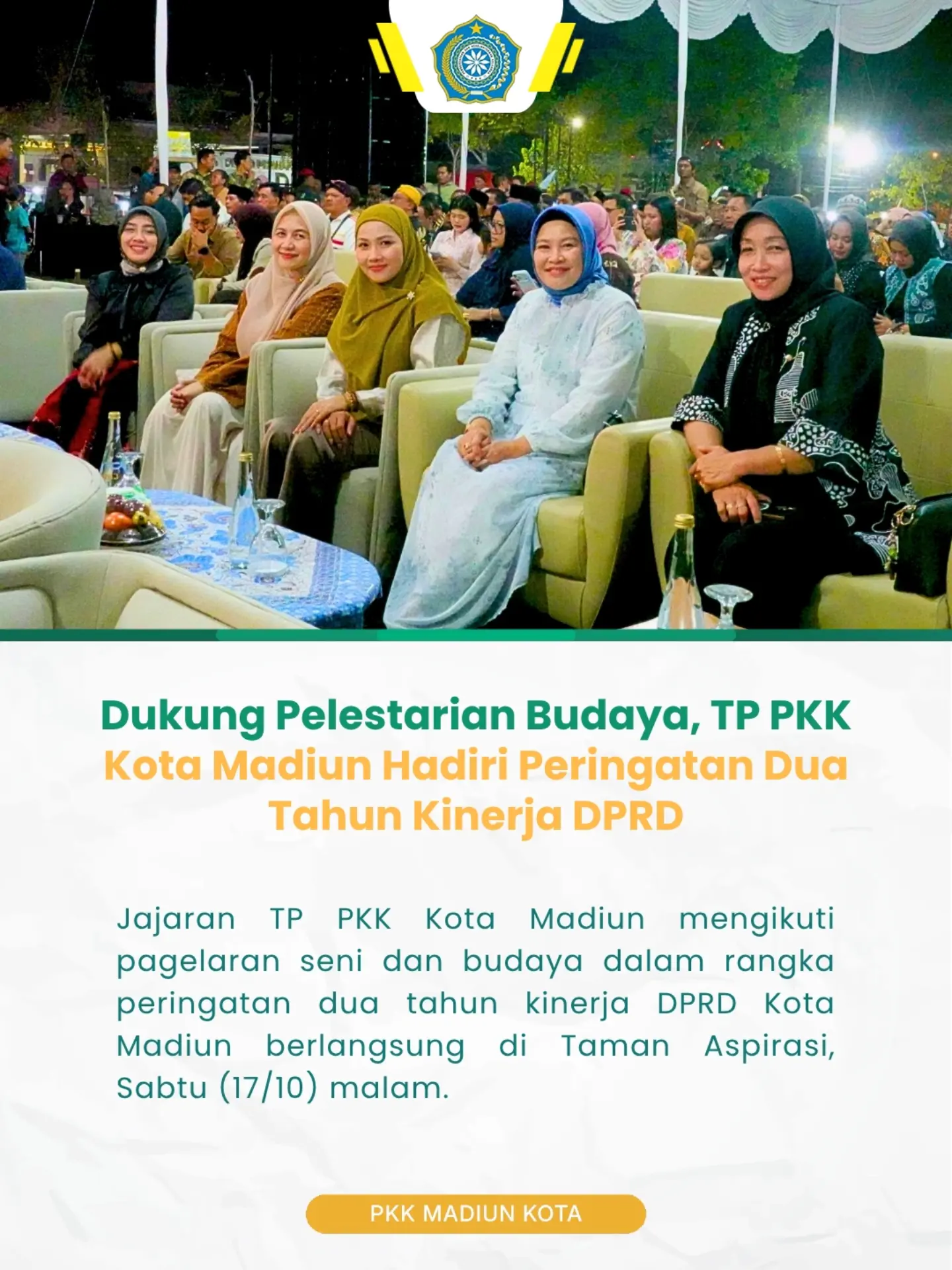 Jajaran TP PKK Kota Madiun turut menikmati kemeriahan pagelaran seni dalam rangka Peringatan Dua Tahun Kinerja DPRD Kota...