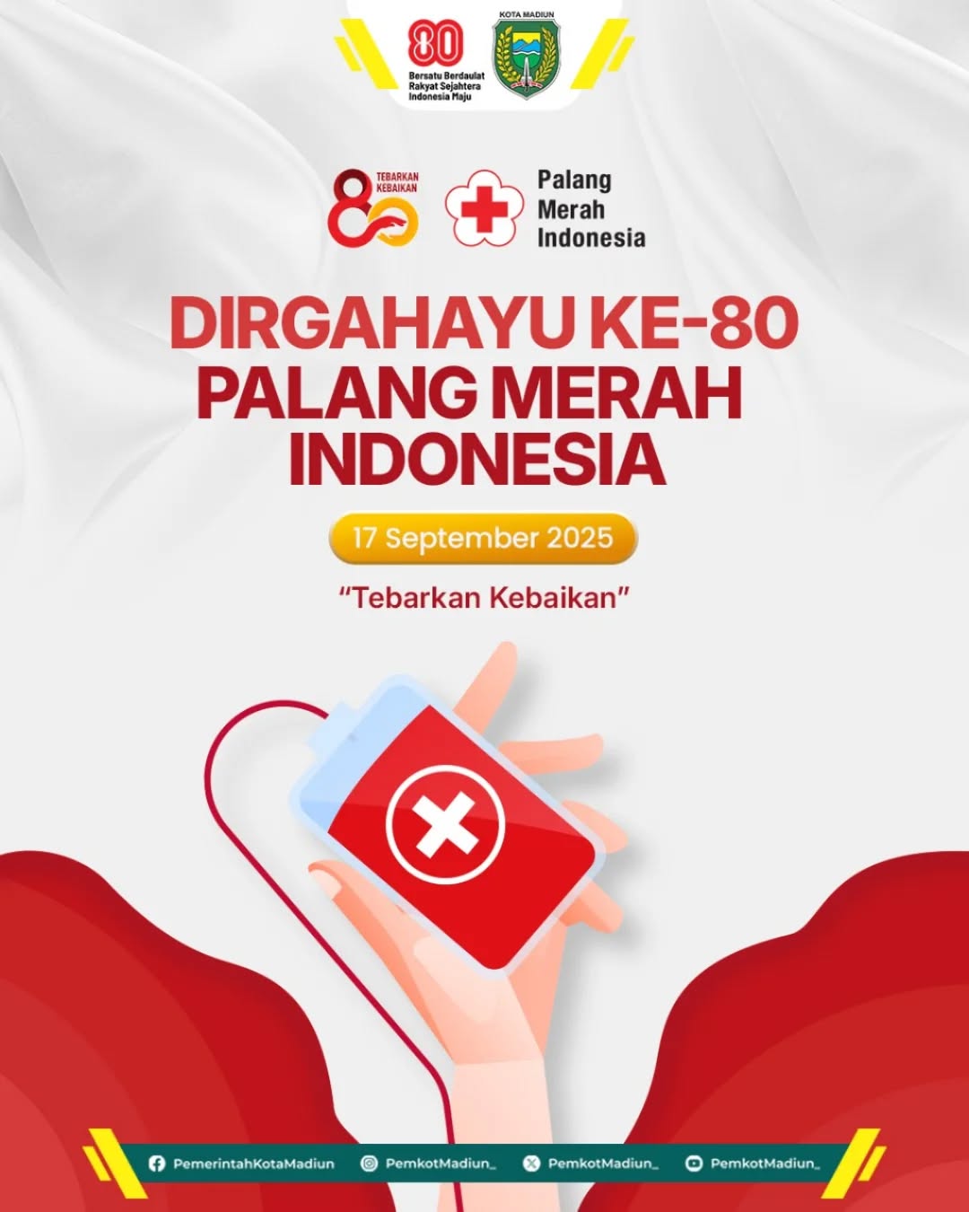 Dirgahayu Palang Merah Indonesia ke-80! Terima kasih atas dedikasi dan pengabdian tanpa henti dalam membantu sesama, men...