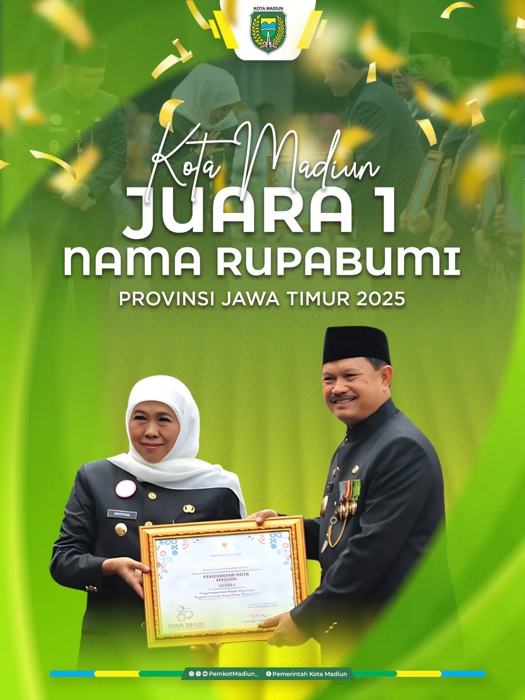 Selamat kepada Kota Madiun atas raihan Juara 1 dalam Penilaian Nama Rupabumi Tingkat Provinsi Jawa Timur Tahun 2025. Pre...
