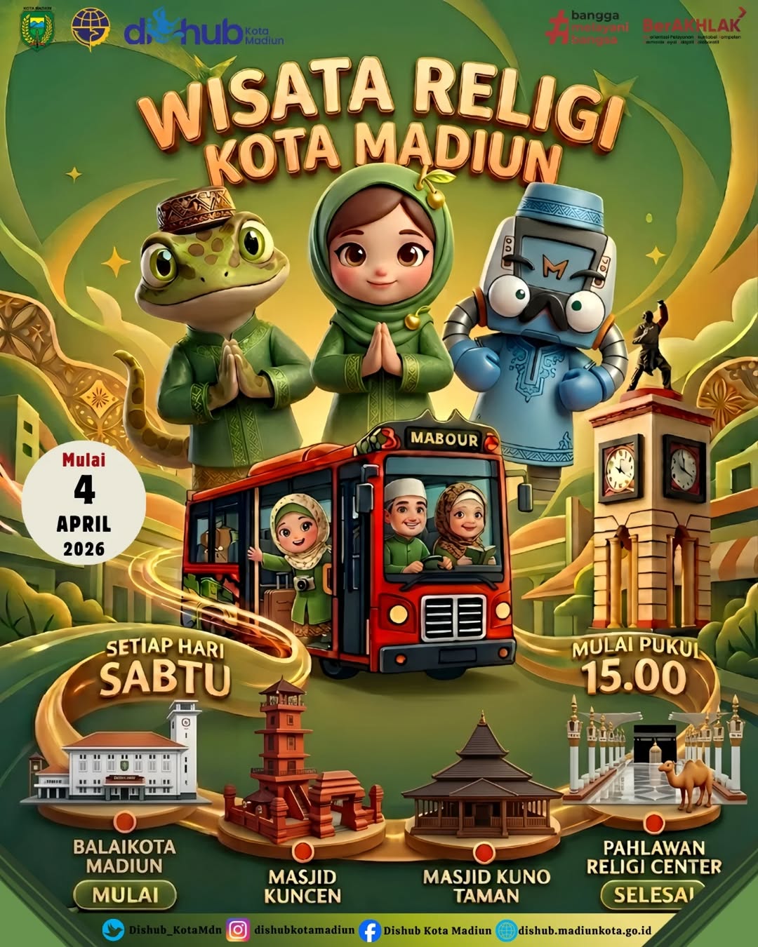 Nikmati Wisata Religi dan Heritage Kota Madiun bersama Madiun Bus On Tour (MABOUR), berikut simak jadwal dan rute yang a...